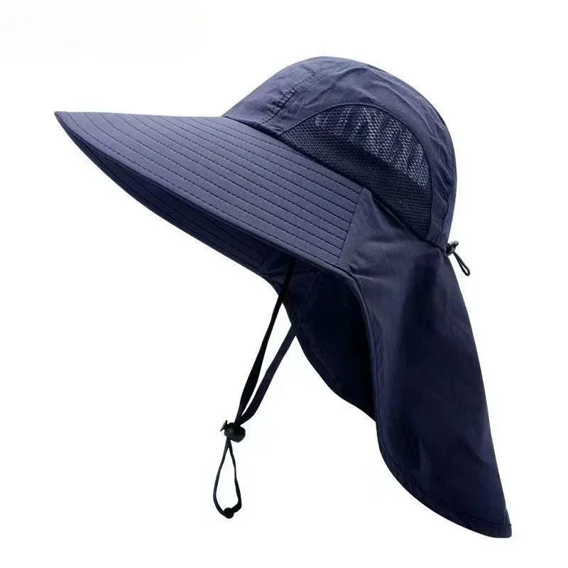 Summer Outdoor Fishing Bucket Hat Wide Brim UV Sun Protection Cap with Neck Flap Sunshade for Hiking Camping Travel