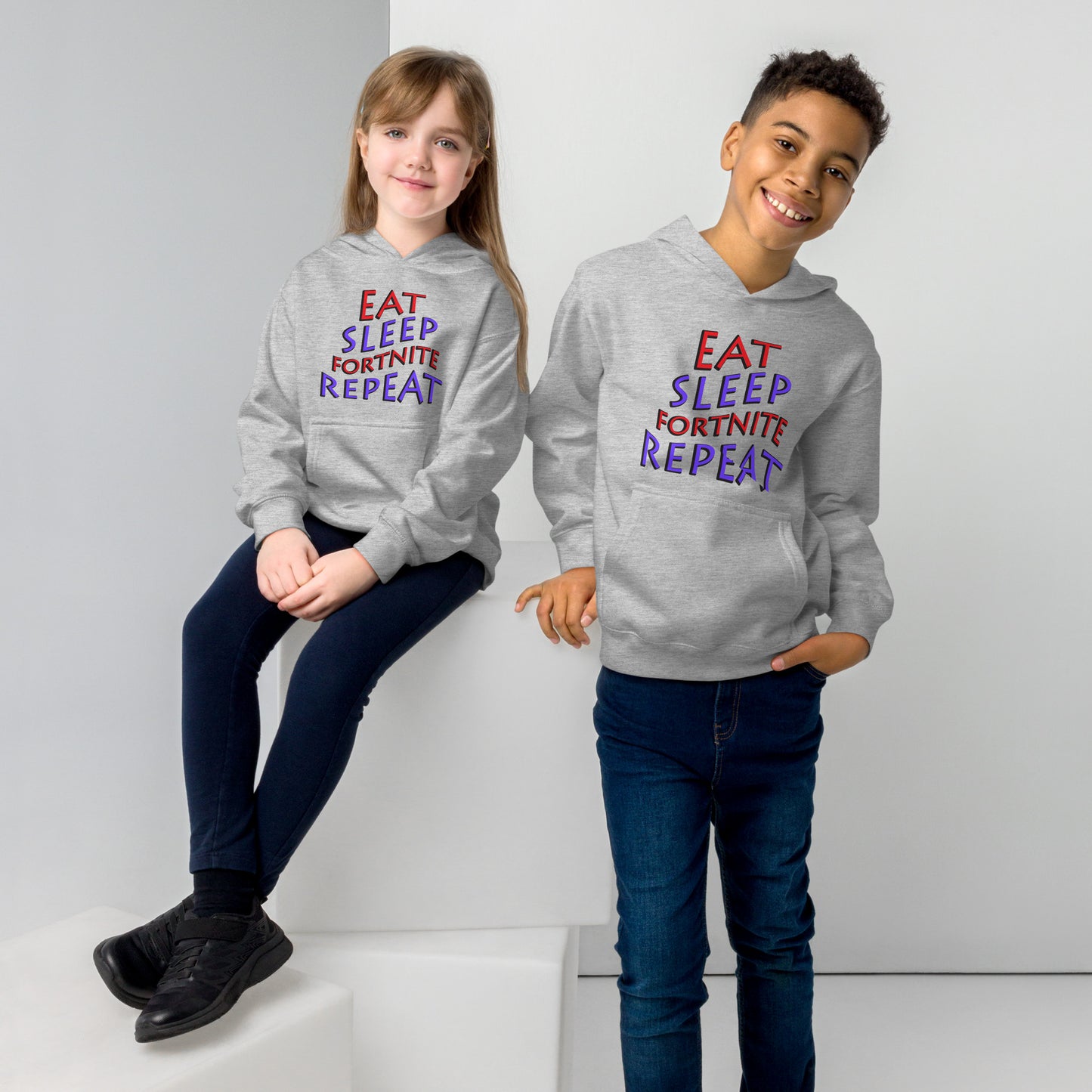 Eat sleep fortnite repeat Kids fleece hoodie