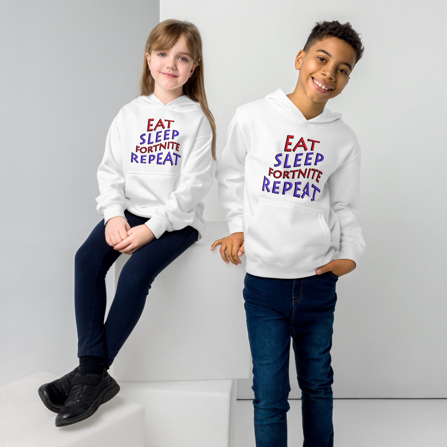 Eat sleep fortnite repeat Kids fleece hoodie