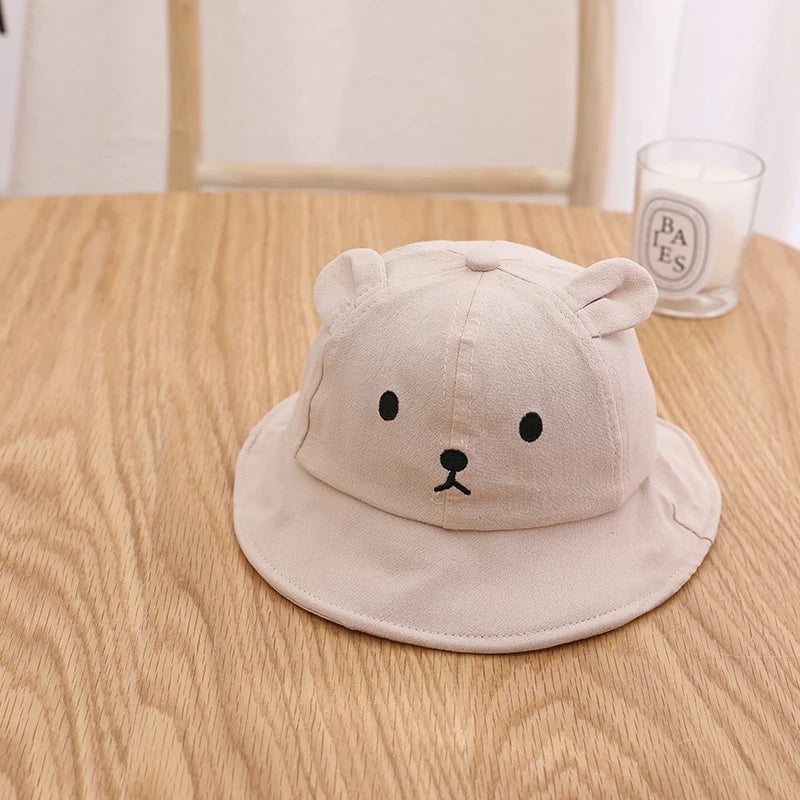 Cute Bear Baby Bucket Hat With Ears For Boy Or Girl Cotton Summer Hat