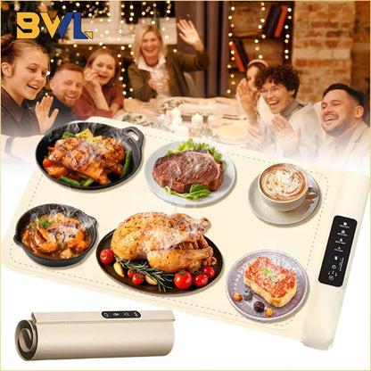 Flexible Silicone Food Warming Tray Electric Heated Mat for Dining Table Portable Foldable Dish Warmer Home Kitchen Essential