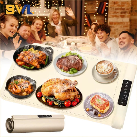Flexible Silicone Food Warming Tray Electric Heated Mat for Dining Table Portable Foldable Dish Warmer Home Kitchen Essential