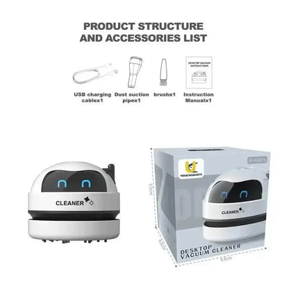 Table Vacuum Cleaner Mini Desktop Dust Vacuum With Detachable Nozzle USB Rechargeable Wireless