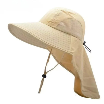Summer Outdoor Fishing Bucket Hat Wide Brim UV Sun Protection Cap with Neck Flap Sunshade for Hiking Camping Travel