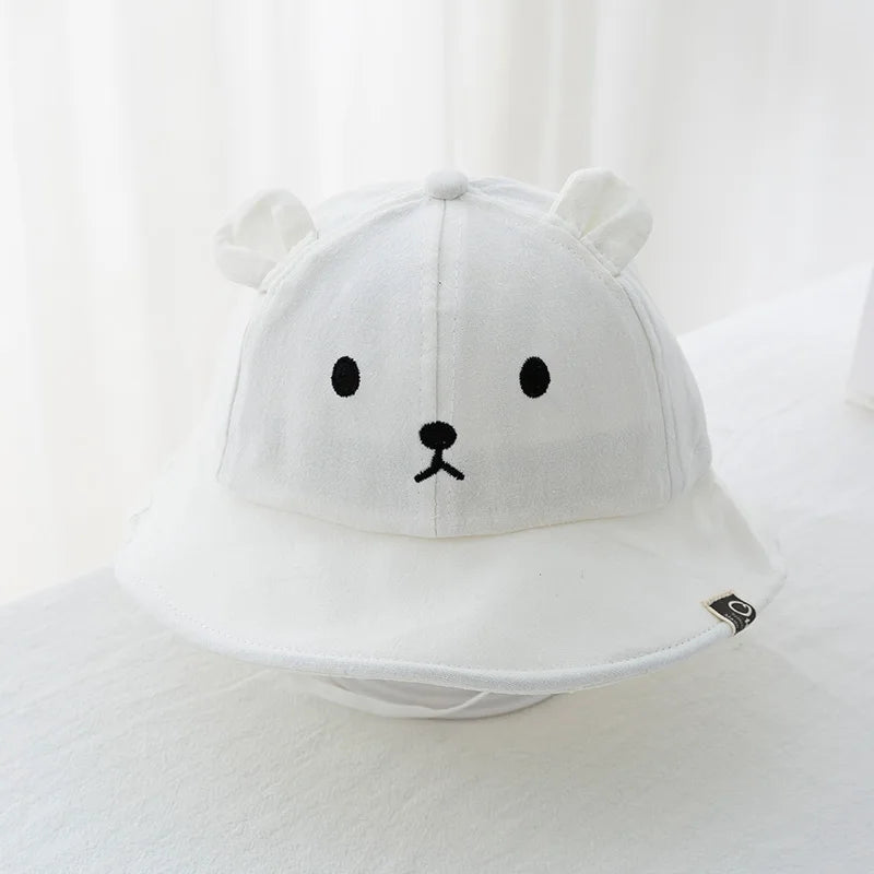 Cute Bear Baby Bucket Hat With Ears For Boy Or Girl Cotton Summer Hat