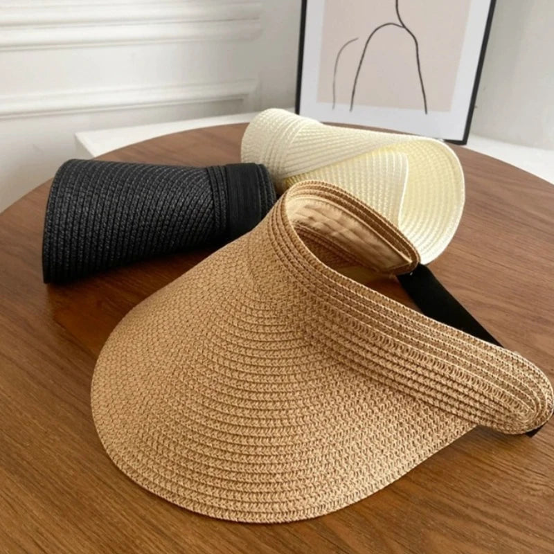Sun Hat for Women's Outdoor Travel Sun Hat with Large Eaves and Foldable Roof Beach Straw Hat