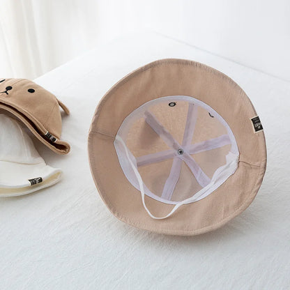 Cute Bear Baby Bucket Hat With Ears For Boy Or Girl Cotton Summer Hat