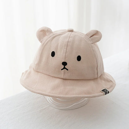 Cute Bear Baby Bucket Hat With Ears For Boy Or Girl Cotton Summer Hat