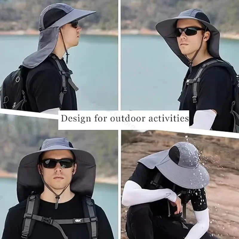 Summer Outdoor Fishing Bucket Hat Wide Brim UV Sun Protection Cap with Neck Flap Sunshade for Hiking Camping Travel