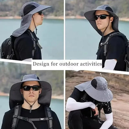 Summer Outdoor Fishing Bucket Hat Wide Brim UV Sun Protection Cap with Neck Flap Sunshade for Hiking Camping Travel