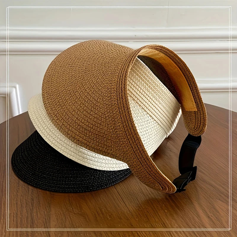 Sun Hat for Women's Outdoor Travel Sun Hat with Large Eaves and Foldable Roof Beach Straw Hat