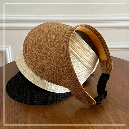 Sun Hat for Women's Outdoor Travel Sun Hat with Large Eaves and Foldable Roof Beach Straw Hat