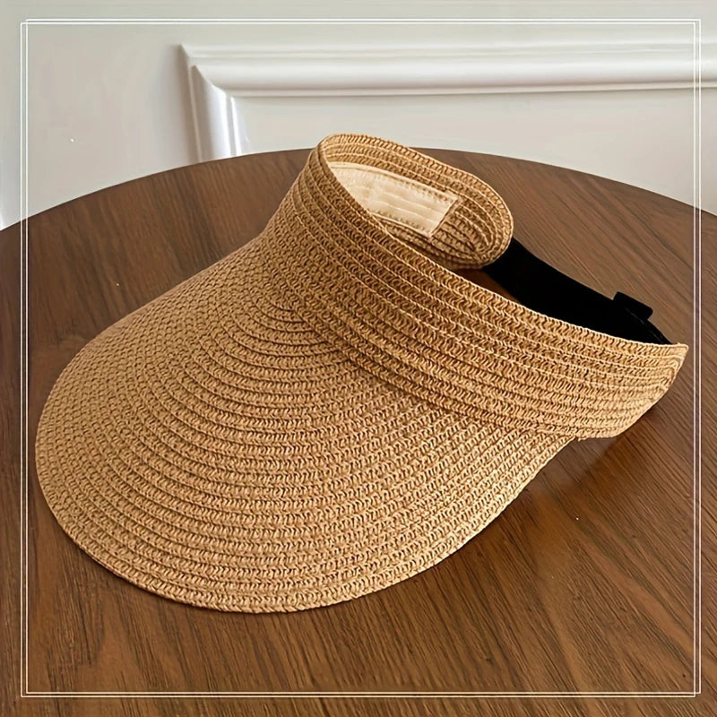 Sun Hat for Women's Outdoor Travel Sun Hat with Large Eaves and Foldable Roof Beach Straw Hat