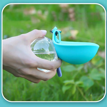 2-in-1 Portable Dog Water Bottle with Lanyard Hook Foldable Silicone Dog Bowl Leak-proof Compact Travel Pet Feeding Bottle