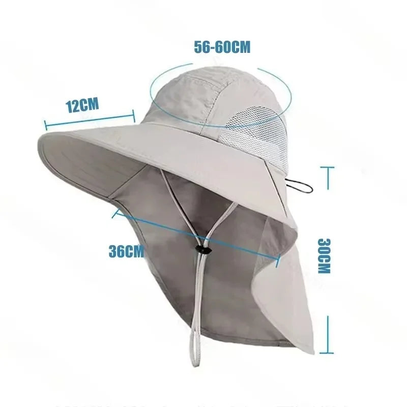 Summer Outdoor Fishing Bucket Hat Wide Brim UV Sun Protection Cap with Neck Flap Sunshade for Hiking Camping Travel
