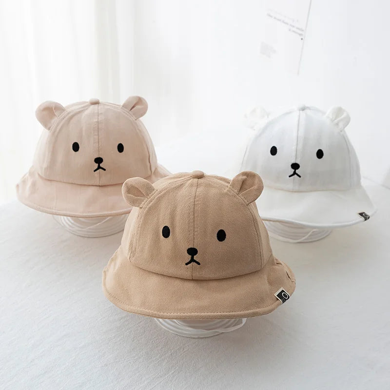 Cute Bear Baby Bucket Hat With Ears For Boy Or Girl Cotton Summer Hat