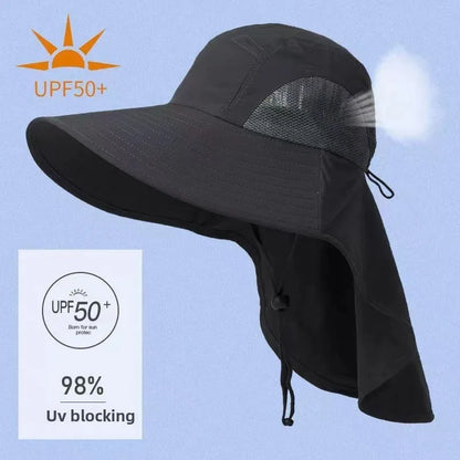 Summer Outdoor Fishing Bucket Hat Wide Brim UV Sun Protection Cap with Neck Flap Sunshade for Hiking Camping Travel