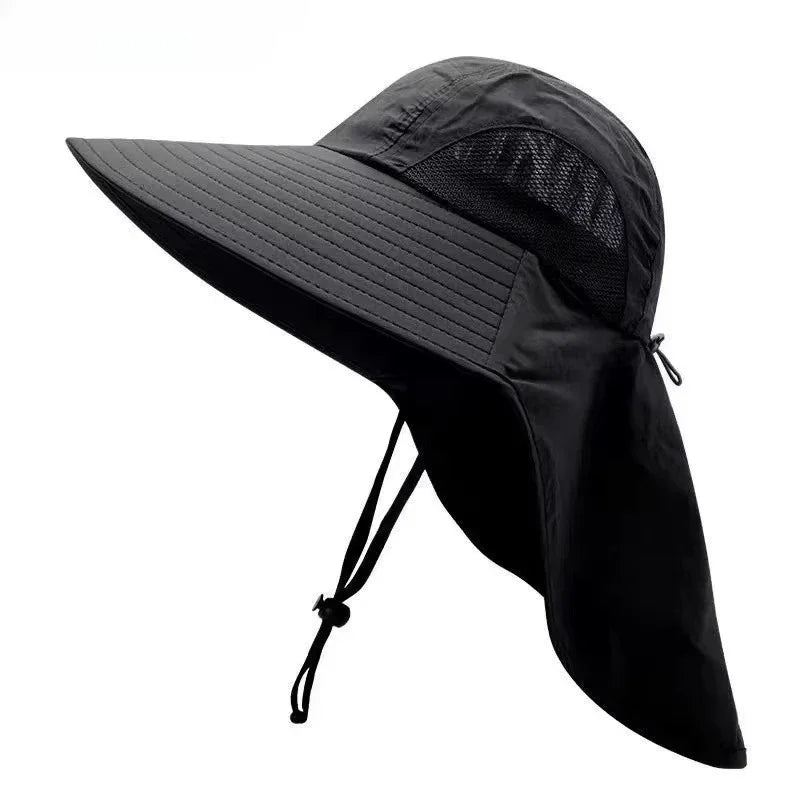 Summer Outdoor Fishing Bucket Hat Wide Brim UV Sun Protection Cap with Neck Flap Sunshade for Hiking Camping Travel