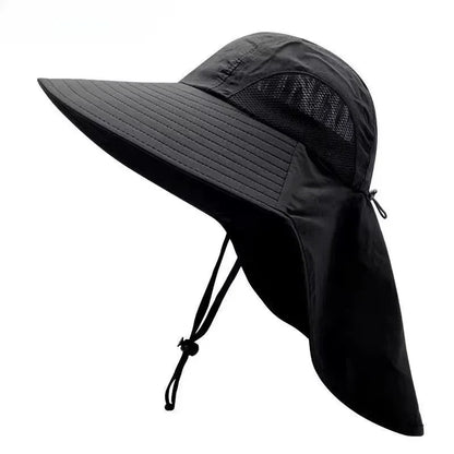 Summer Outdoor Fishing Bucket Hat Wide Brim UV Sun Protection Cap with Neck Flap Sunshade for Hiking Camping Travel