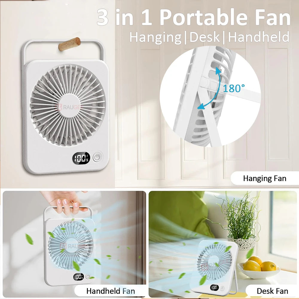 Mini Portable Fan USB Desk Fan Rechargeable Wall Mount Hanging Desk Office Camping Table Fan