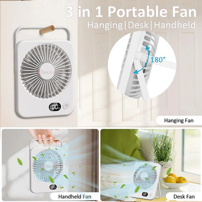 Mini Portable Fan USB Desk Fan Rechargeable Wall Mount Hanging Desk Office Camping Table Fan