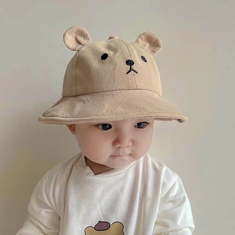 Cute Bear Baby Bucket Hat With Ears For Boy Or Girl Cotton Summer Hat