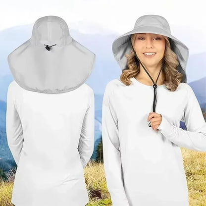 Summer Outdoor Fishing Bucket Hat Wide Brim UV Sun Protection Cap with Neck Flap Sunshade for Hiking Camping Travel