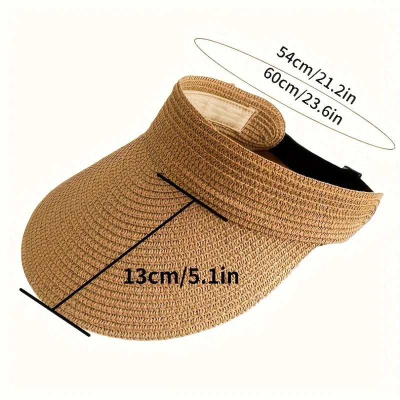 Sun Hat for Women's Outdoor Travel Sun Hat with Large Eaves and Foldable Roof Beach Straw Hat