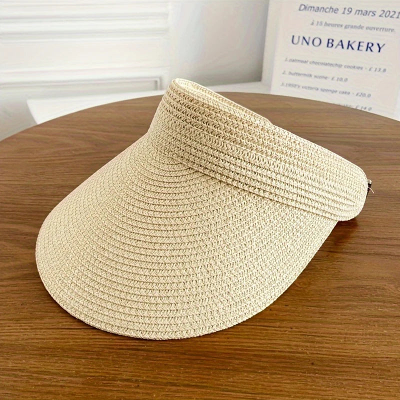 Sun Hat for Women's Outdoor Travel Sun Hat with Large Eaves and Foldable Roof Beach Straw Hat