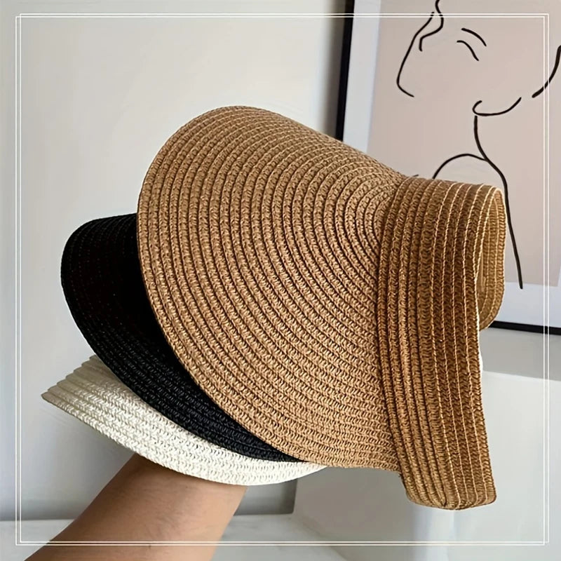 Sun Hat for Women's Outdoor Travel Sun Hat with Large Eaves and Foldable Roof Beach Straw Hat