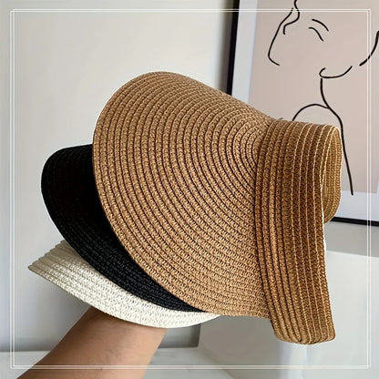 Sun Hat for Women's Outdoor Travel Sun Hat with Large Eaves and Foldable Roof Beach Straw Hat