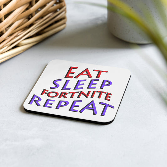 Eat sleep fortnite repeat Cork-back coaster