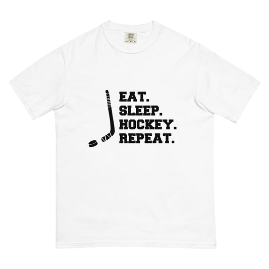 Eat sleep hockey repeat Men’s garment-dyed heavyweight t-shirt